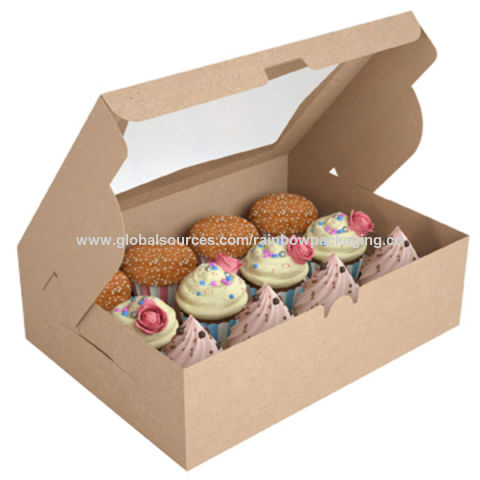 12 Packs Cupcake Boxes,Food Grade Paper Treats Gift Boxes with Inserts and Display Windows,Cupcake Containers for Baking Pastries Goodies Biscuits 6 Lattices 