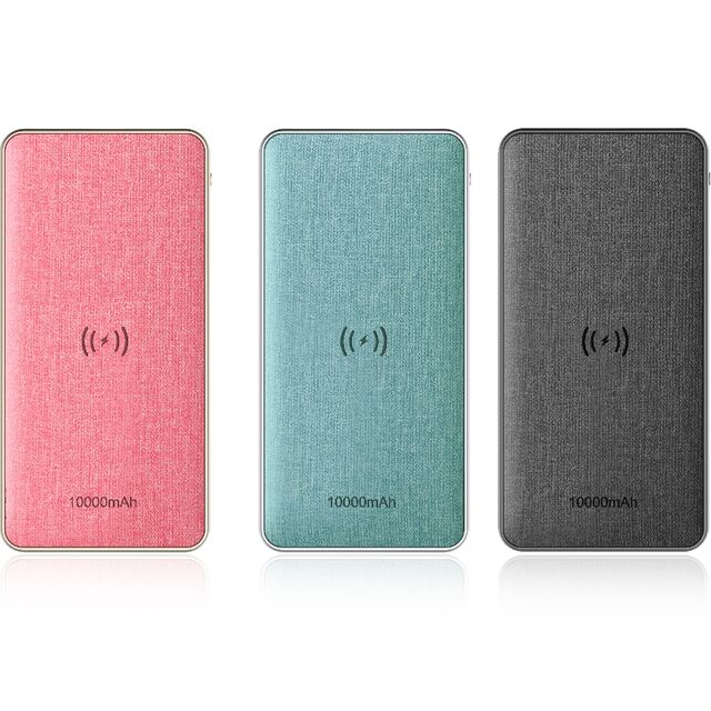 Powerbank 10000mAh mit 10W Wireless Charging Funktion - Leder/Stoff Oberfläche