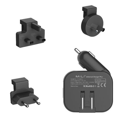 MiLi Cargador Universal Plus con 3 Salidas USB y Máx. 3.1 A, Enchufe US Incorporado, Incluye Enchufes UK, EU y AU for sale at factory direct price