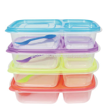 Plastic Lunch Box Food Container Bento Lunch Boxes With 3-Compartment Microwave