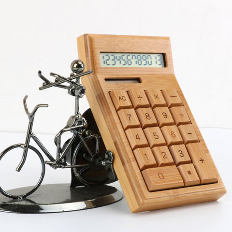 Calculadora Solar De Madera De Bambú - 12 Dígitos, 18 Teclas, Pantalla LCD Grande (batería Incluida)