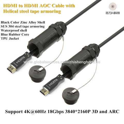 Cable HDMI de 50 Metros por Fibra Óptica 4K@60Hz / Fibra de 4 núcleos +  Cobre estañado de 7 núcleos / Compatible con HDMI 2.0 / Alta velocidad 18  Gbps / 3D / HDR / Caja de Aleacion Zinc / Premium