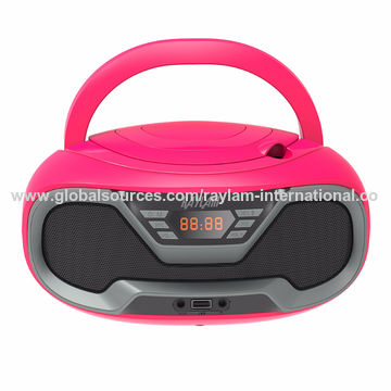 CD-R/RW Player Portable/w Bluetooth AM/FM Radio Aux Input Foldable Carrying Handle Firemist Red Headset Jack SINGING WOOD CD 