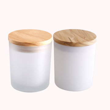 Frosted Matte Glass Candle Vessel Jars with Wooden Lid 7oz for