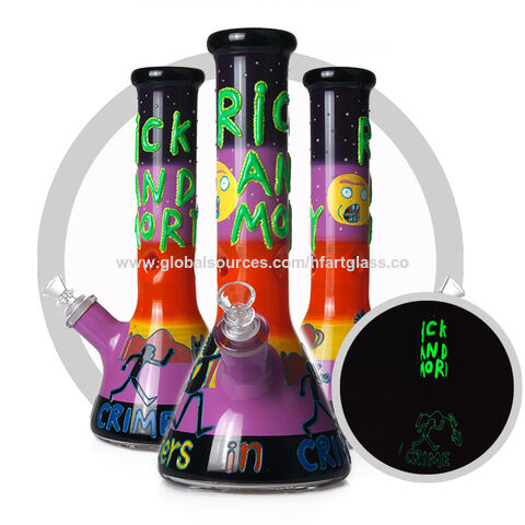 Rick and Morty bongs 13.5 inches 7mm thick beaker night luminous Art glass water pipes Hookah for smoke shop for sale at factory direct price