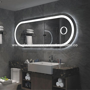 Espejo de Hotel Iluminado con Luz de Fondo, Antiexplosión, Espejo de Baño LED con Reloj for sale at factory direct price