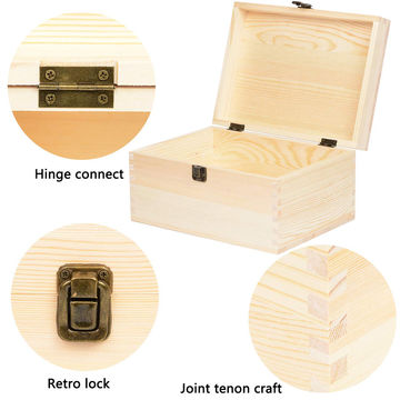 Rocinha Unfinished Wooden Box Pine Wood Box Craft Stash Boxes with Hinged Lid and Front Clasp for Arts Hobbies and Home Storage-10.71x8x5.66 Inches 
