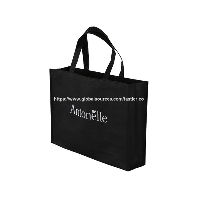 Sac Cadeau en Tissu Recyclable Noir Non Tissé avec Logo Imprimé Personnalisé