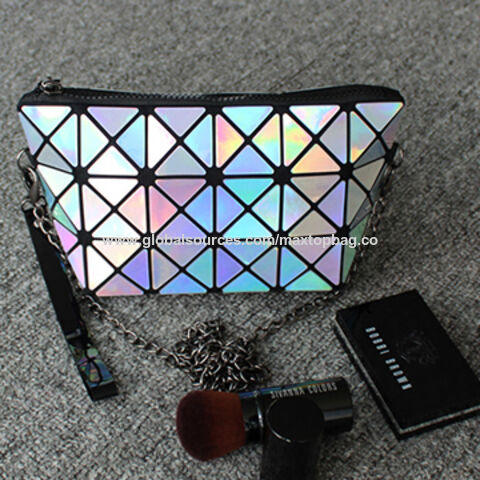 Bolsos de embrague, bolsos cosméticos de cuero PU brillante y reflectante de moda