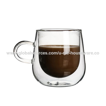Taza de café de vidrio de doble pared de borosilicato con forma de corazón  de 240ml y 280ml, venta al por mayor de china