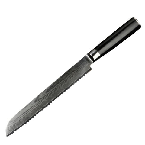 سكين خبز 20 سم، فولاذ دمشقي ياباني AUS-10، سكين مطبخ، مقبض G10 أسود، سكين كيك for sale at factory direct price
