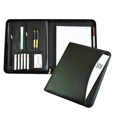 A4 Leather Folder Organiser Business Zipped Portfolio Case Conference File IT08