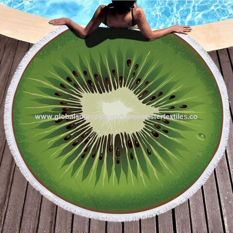 Toalla de playa redonda de microfibra con diseño de kiwi para B2B