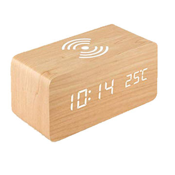 Wooden wireless phone charger alarm clock,with temperature display ...