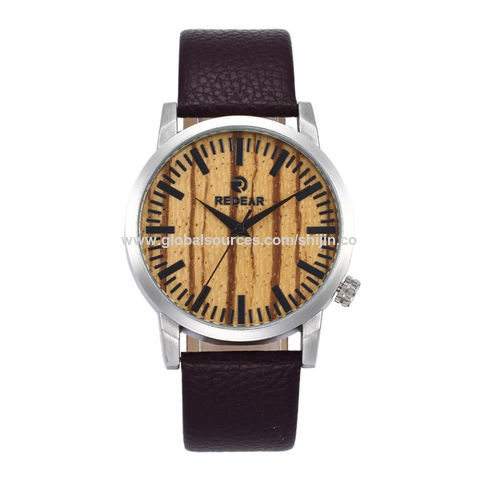 Elegant Engraved Black Wooden Watch with Genuine Leather Band