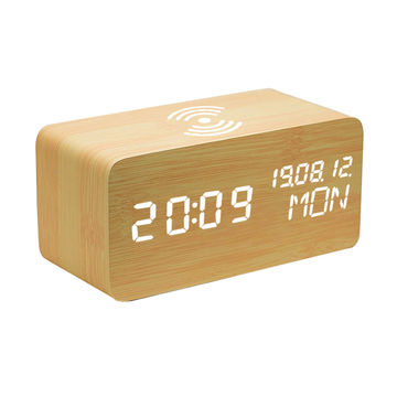 Details about   Table Clock Sound Control Desktop Luminous Alarm Wooden Calendar Adjustable
