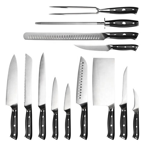 Ensemble de 13 couteaux de cuisine, acier allemand à haute teneur en carbone, ensemble de couteaux de chef faits à la main sur mesure, manche noir G10