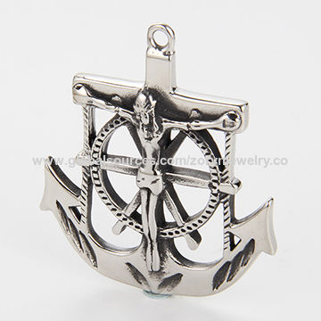 Stainless Steel Jesus Cross Steering Wheel Boat Anchor Pendant 