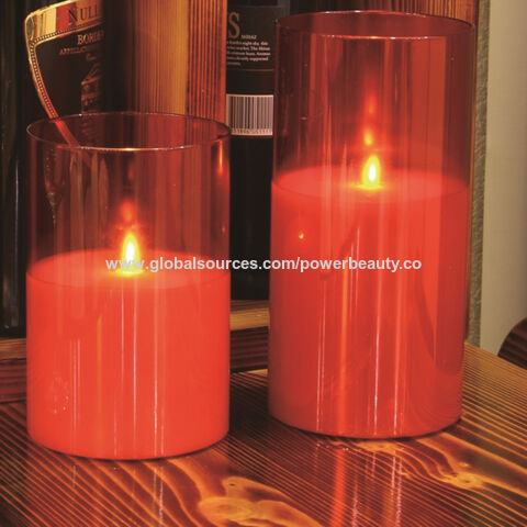 Bougies sans flamme scintillantes rouges, bougies pilier en acrylique LED à  piles avec télécommande et minuterie, lot de 3 