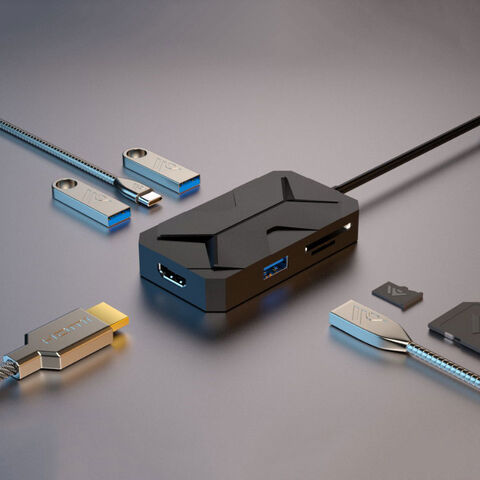 Adaptateur Hub USB-C 6en1 HDMI 4K USB 3.0 lecteur de carte SD/TF Port PD  100W compatible avec ordinateur/tablette