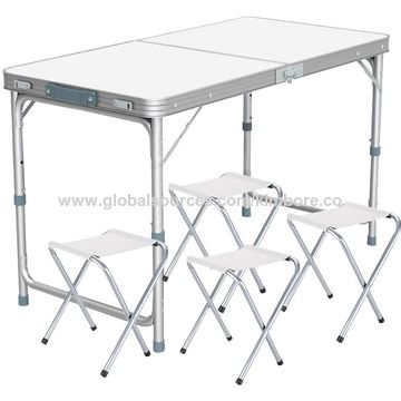 Aluminium Portable Outdoor Fold Up Table for Garden Adjustable Height Heavy Duty Picnic Table Set for 4 Person REDCAMP Folding Camping Table with Chairs