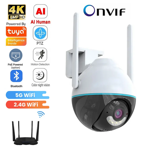 Tuya 4K cámara IP inalámbrica seguridad al aire libre impermeable visión nocturna tuya vida inteligente WiFi CCTV Cámara PTZ for sale at factory direct price