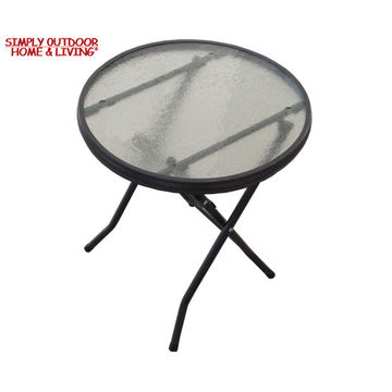 16 Black Round Glass Top Folding Table, Round Glass Top Folding Garden Table