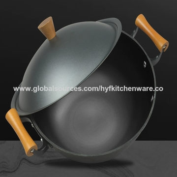 Wholesale Flat Bottom Cast Iron Nonstick Large Size Wok with Double Wooden  Handle Cookware - China Wok and Stir Fry Pans price