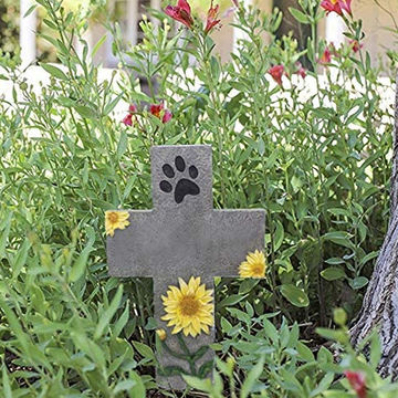 Pet Memorials Stone Colored Sunflower Cross Tombstone With Paw Print Memorial Plaque Personalised Engraved Pet Grave Marker