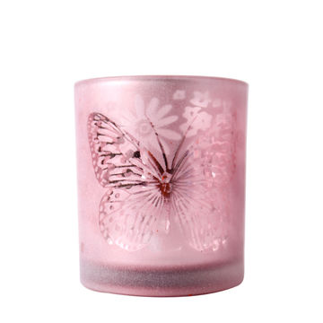 Butterfly Decorative Pink Glass Votive Candle Holder 