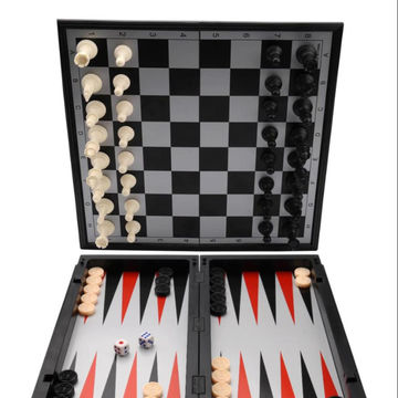 iBaseToy 3pcs Magnetic Chess Checkers Backgammon Set Folding Travel Chess Board