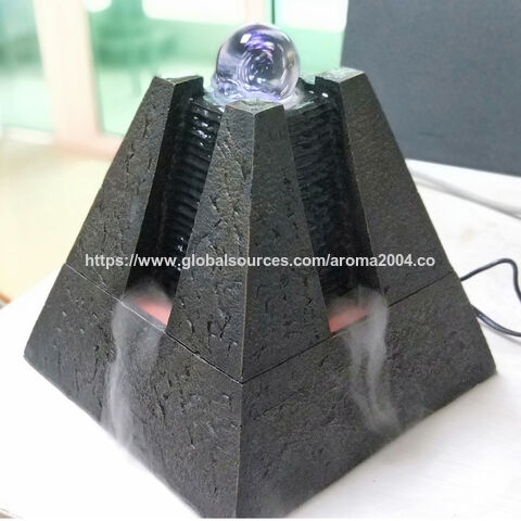 Supplier Pyramid rolling ball water fountain tabletop home decor with pump and ultrasonic mist maker