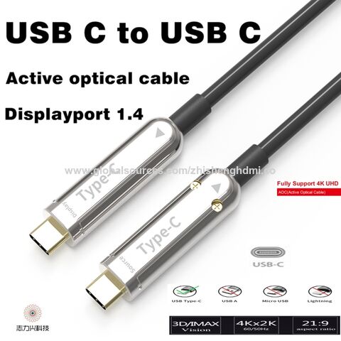 Cabo de fibra USB Tipo C para Tipo C de 20M/66 pés para suporte de áudio e vídeo 4K*2K@60Hz 21.6Gbps