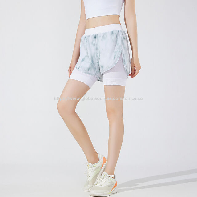 Short de sport 2 en 1 pour femmes, short de course respirant, short de gym à séchage rapide avec poches arrière