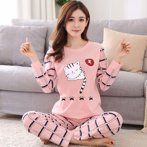 Women Pajamas Cute Cartoon Sleepwear Comfy Pajama Pants Long Sleeve Night  Suits 