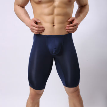 Long leg Men boxer brief solid color men underwear, 90% nylon 10% ...
