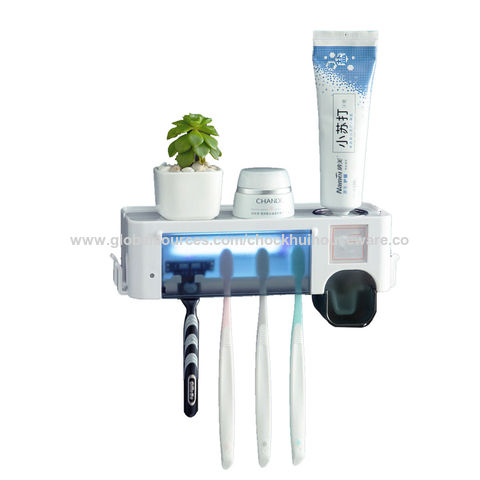 Auto Toothpaste Dispenser Squeezer Toothbrush Sterilizer Holder Wall Bathroom 