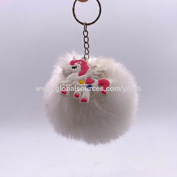 Cute Unicorn Pom Pom Fuzzy Keychains Wholesale