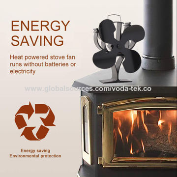 4 Blades Heat Powered Fireplace Stove Fan for Wood Burner Eco Friendly Black