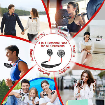 Sports Wearable Neck Dual Fans Neckband Face Cooler Hand Free USB Rechargeable 