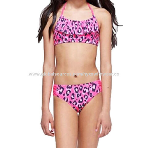 Traje de Baño de 2 Piezas con Volantes y Estampado de Leopardo Justice para Niñas, Talla 14 (L) - NUEVO for sale at factory direct price
