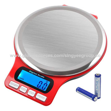 Digital rechargeable kitchen scale 5kg x 0.1g multifunctional red