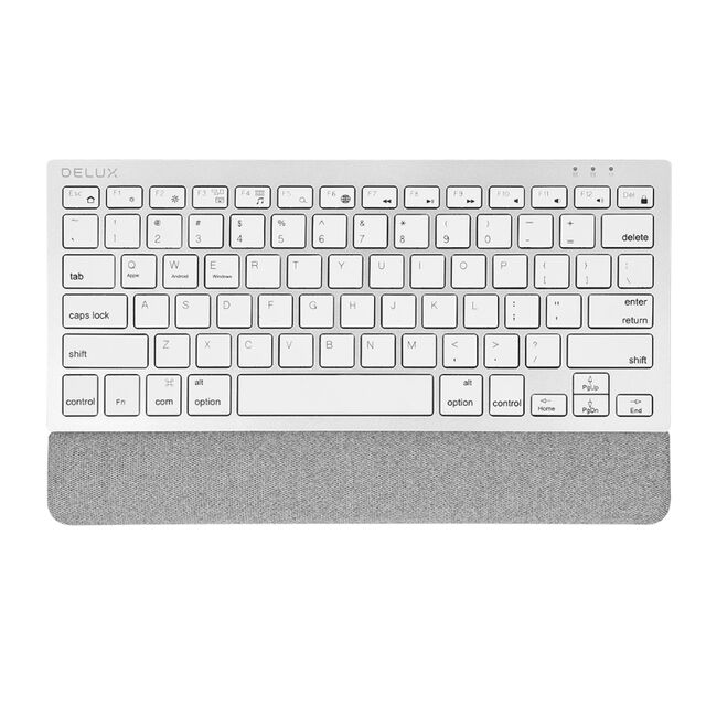 DELUX 2.4G + Bluetooth 3.0 + Bluetooth 5.0 Kabellose Multimedia-Tastatur mit abnehmbarer Handballenauflage
