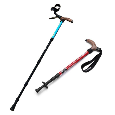 Bastão de Trekking em Alumínio 7075. Com Punho em T com Cordão. Comprimento Estendido até 110 cm. Ideal para caminhadas e montanhismo.