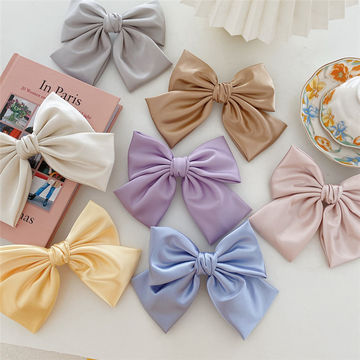 Women Bright Satin Big Bow Hairclip simple Solid Color Top Clip Hair Accessories