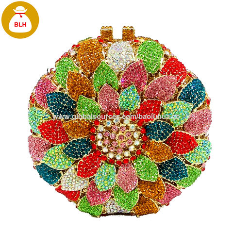 HCG007 round floral crystal evening bag women diamond clutch purse for sale at factory direct price