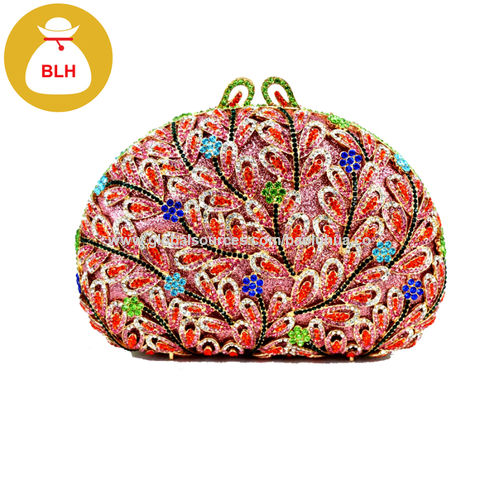 HCG010 semi-circle floral crystal evening bag women fashion diamante clutch purse for sale at factory direct price