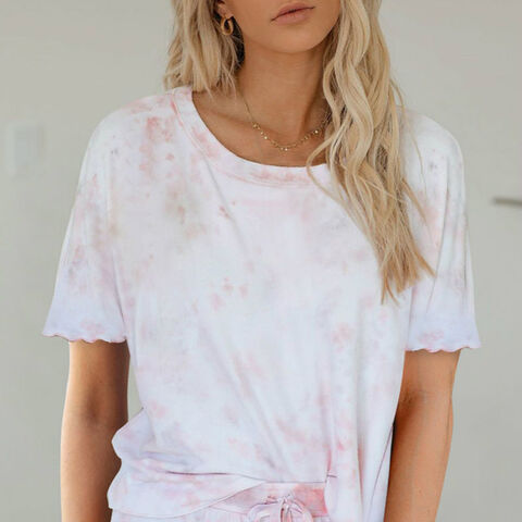 Conjunto de pijama de manga corta con estampado tie-dye para mujer, venta al por mayor, ropa de dormir y descanso
