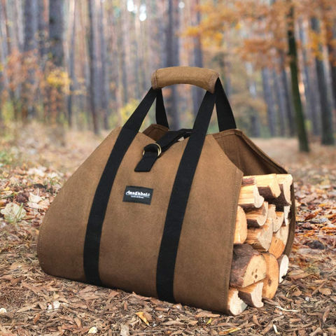 Firewood Log Carrier Bag Heavy Duty Waxed Canvas Log Tote Holder for  Fireplace