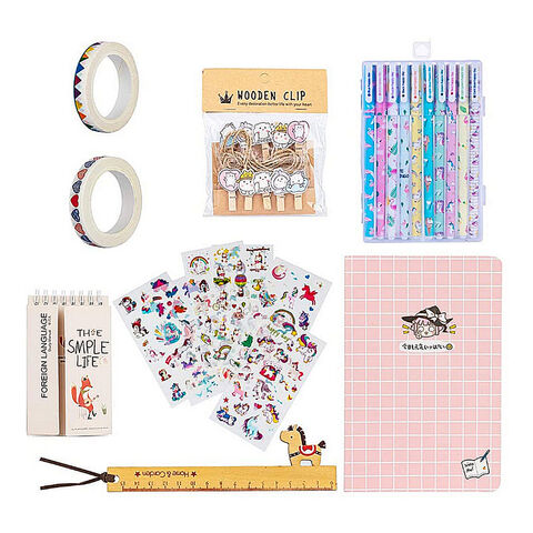 Amycute Ensemble de Papeterie Licorne pour Filles 22 Pièces, Stylo à Bille Licorne 10 Couleurs, Règle en Bois, Cahier
